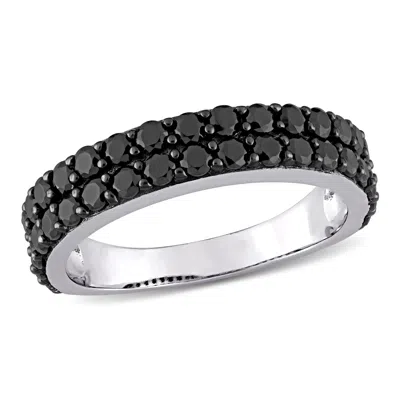 Mimi & Max 1 1/5ct Tgw Double Row Black Spinel Ring In Sterling Silver With Black Rhodium