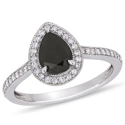 Mimi & Max 1 1/5ct Tw Black And White Diamond Double Teardrop Ring In 10k White Gold