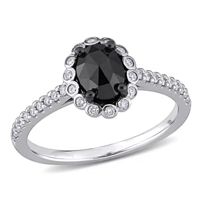 Mimi & Max 1 1/5ct Tw Black & White Diamond Halo Engagement Ring 14k White Gold