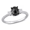 Mimi & Max 1 1/5ct Tw Black White Diamond 3-stone Engagement Ring 14k White Gold In Black
