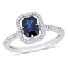 Mimi & Max 1 1/6 Ct Tgw Sapphire And 1/4 Ct Tw Diamond Halo Ring In 14k White Gold In White