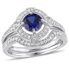 Mimi & Max 1 1/6ct Tgw Created Blue White Sapphire 1/3ct Tw Diamond Ring Set Sterling Silver In Blue