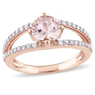 Mimi & Max 1 1/6ct Tgw Morganite 1/3ct Tw Diamond Split Shank Ring 14k Rose Gold