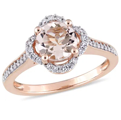 Mimi & Max 1 1/6ct Tgw Morganite And 1/4ct Tw Diamond Quatrefoil Halo Ring In 14k Rose Gold In Pink