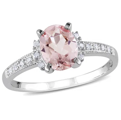 Mimi & Max 1 1/6ct Tgw Oval-cut Morganite And Diamond Accent Ring In Sterling Silver In Pink