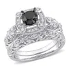 Mimi & Max 1 1/6ct Tw Black And White Diamond Bridal Ring Set Sterling Silver In Black