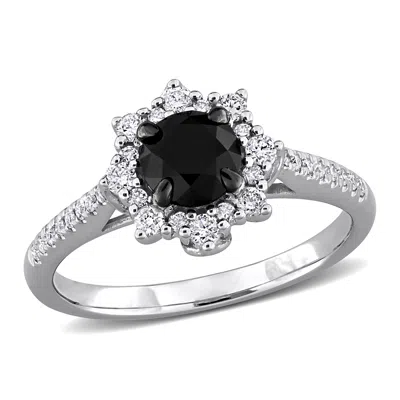 Mimi & Max 1 1/6ct Tw Black And White Diamond Halo Engagement Ring In 14k White Gold