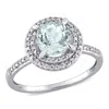 Mimi & Max 1 1/7ct Tgw Aquamarine And 1/10ct Tw Diamond Halo Engagement Ring 10k White Gold In Blue