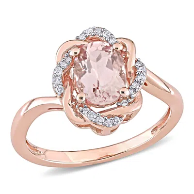 Mimi & Max 1 1/7ct Tgw Morganite 1/10ct Diamond Tw Interlaced Halo Ring 10k Rose Gold In Pink