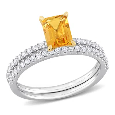 Mimi & Max 1 1/8 Ct Tgw Octagon Citrine And 3/8 Ct Tw Diamond Bridal Ring Set In 14k 2-tone White And Yellow Go In Multi