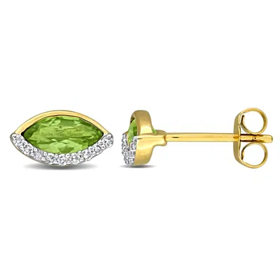 Mimi & Max 1 1/8ct Tgw Peridot And 1/10ct Tw Diamond Stud Earrings In 14k Yellow Gold