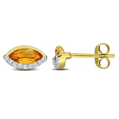 Mimi & Max 1 1/8ct Tgw Peridot And 1/10ct Tw Diamond Stud Earrings In 14k Yellow Gold In Orange