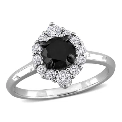 Mimi & Max 1 2/5ct Tw Black And White Diamond Halo Engagement Ring In 14k White Gold