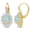 Mimi & Max 1 3/4 Ct Tgw Oval Shape Blue Ethiopian Opal And White Topaz And Diamond Accent Halo Leverback Earrin In Yellow