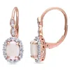 Mimi & Max 1 3/4 Ct Tgw Oval Shape Opal, White Topaz And Diamond Accent Vintage Leverback Earrings In 14k Rose In Pink