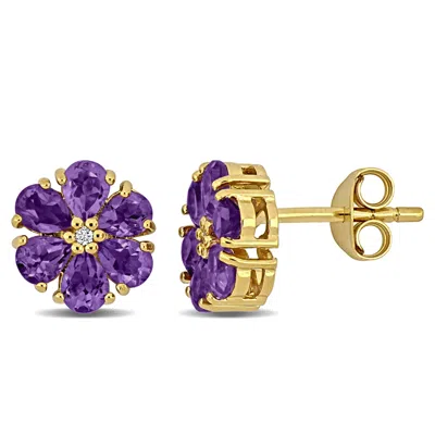 Mimi & Max 1 3/4ct Tgw Citrine White Topaz Flower Stud Earrings Yellow Silver In Purple