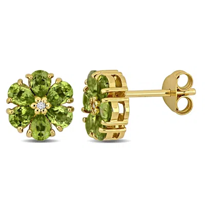 Mimi & Max 1 3/4ct Tgw Citrine White Topaz Flower Stud Earrings Yellow Silver In Green