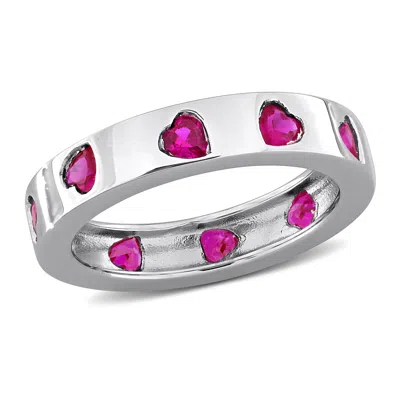 Mimi & Max 1 3/4ct Tgw Created Ruby Heart Eternity Ring In Sterling Silver In Pink