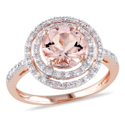 Mimi & Max 1 3/4ct Tgw Morganite 1/4ct Tw Diamond Halo Ring 10k Rose Gold In Pink