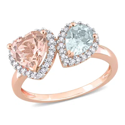 Mimi & Max 1 3/4ct Tgw Morganite Aquamarine 1/5ct Tw Diamond Ring 14k Rose Gold In Pink