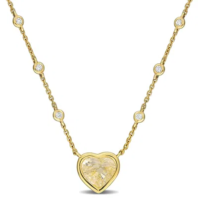 Mimi & Max 1 3/4ct Tgw Natural Sapphire 1/8ct Tw Diamond Heart Necklace 14k Yellow Gold