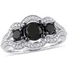Mimi & Max 1 3/4ct Tw Black & White Diamond 3-stone Engagement Ring 10k White Gold In Black
