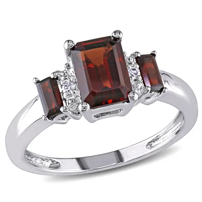 Mimi & Max 1 3/5ct Tgw Garnet And Diamond 3 Stone Ring 10k White Gold In Brown