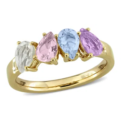 Mimi & Max 1 3/5ct Tgw Green Quartz Morganite Blue Topaz Rose De France 4-stone Ring Yellow Silver In Pink