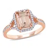 Mimi & Max 1 3/5ct Tgw Octagon Shape Morganite And 1/5ct Tw Diamond Halo Ring In 14k Rose Gold In Pink