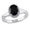 Mimi & Max 1 3/5ct Tgw Oval-cut Black Sapphire And Diamond Crossover Ring In Sterling Silver In Black