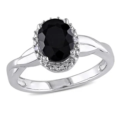 Mimi & Max 1 3/5ct Tgw Oval-cut Black Sapphire And Diamond Crossover Ring In Sterling Silver