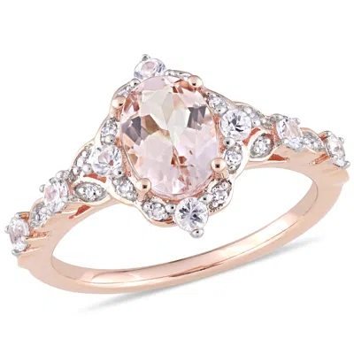 Mimi & Max 1 3/5ct Tgw Oval Morganite And White Sapphire And Diamond Accent Halo Ring In 10k Rose Gold In Pink