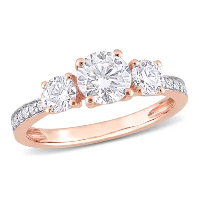 Mimi & Max 1 3/8ct Dew Created Moissanite 3-stone Engagement Ring 10k Rose Gold In White