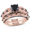 Mimi & Max 1 3/8ct Tw Black Diamond Bridal Set In 10k Rose Gold With Black Rhodium In Black