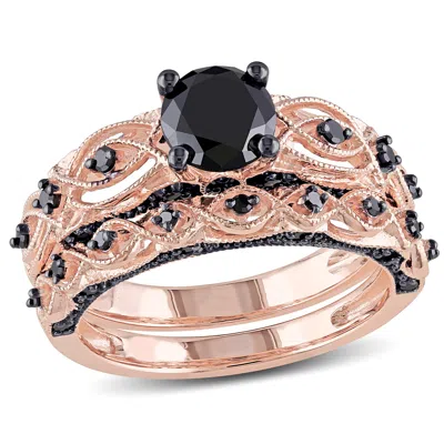 Mimi & Max 1 3/8ct Tw Black Diamond Bridal Set In 10k Rose Gold With Black Rhodium