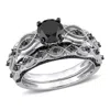 Mimi & Max 1 3/8ct Tw Black Diamond Bridal Set In 10k White Gold With Black Rhodium In Black