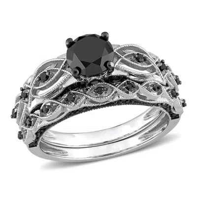 Mimi & Max 1 3/8ct Tw Black Diamond Bridal Set In 10k White Gold With Black Rhodium