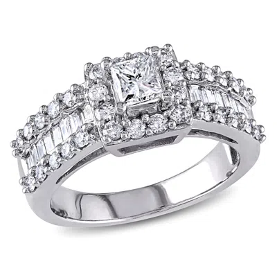 Mimi & Max 1 3/8ct Tw Princess Cut Baguette Diamond Engagement Ring 14k White Gold In Silver