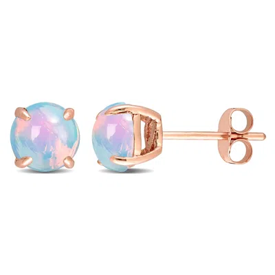 Mimi & Max 1 4/5 Ct Tgw Blue Ethiopian Opal Stud Earrings In 10k Rose Gold In Pink