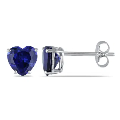Mimi & Max 1 4/5 Ct Tgw Heart Shaped Created Blue Sapphire Stud Earrings In 10k White Gold In Black