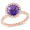 Mimi & Max 1 4/5ct Tgw African Amethyst 1/4ct Tw Diamond Beaded Halo Ring 14k Rose Gold In Blue