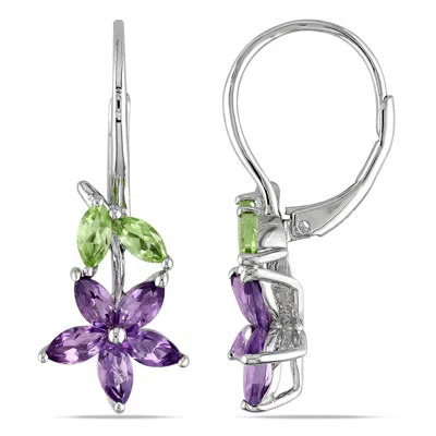 Mimi & Max 1 4/5ct Tgw Amethyst And Peridot Floral Leverback Earrings In Sterling Silver In Purple