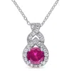 Mimi & Max 1 4/5ct Tgw Created White Sapphire And Created Ruby Teardrop Halo Pendant With Chain In Sterling Sil In Red
