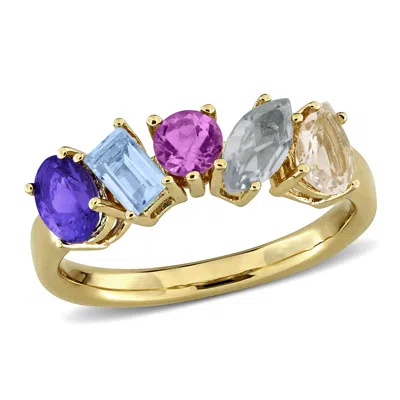 Mimi & Max 1 4/5ct Tgw Green Quartz Morganite Tanzanite Sky Blue Topaz Pink Amethyst 5-stone Ring Yellow Silver In Multi