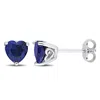 Mimi & Max 1 4/5ct Tgw Heart Shape Created Blue Sapphire Stud Earrings In Sterling Silver In Blue