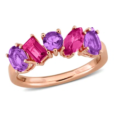 Mimi & Max 1 4/5ct Tgw Pink Topaz And Amethyst 5-stone Ring In Rose Plated Sterling Silver In Purple