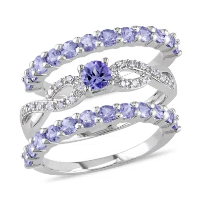 Mimi & Max 1 4/5ct Tgw Tanzanite And 1/10ct Tw Diamond Infinity Stackable Bridal Ring Set In Sterling Silver In Blue