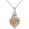 Mimi & Max 1 5/8 Ct Tgw Diamond And Citrine Heart Twist Pendant With Chain In Sterling Silver In Silver