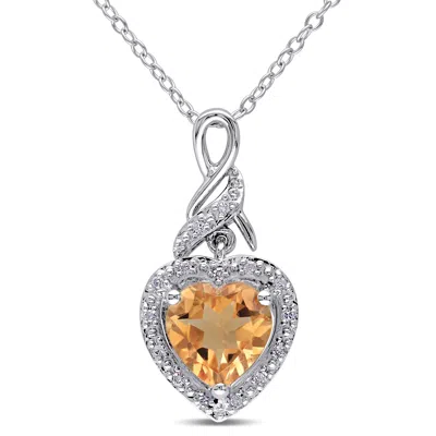 MIMI & MAX 1 5/8 CT TGW DIAMOND AND CITRINE HEART TWIST PENDANT WITH CHAIN IN STERLING SILVER