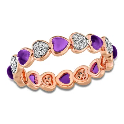 Mimi & Max 1 5/8ct Tgw African Amethyst And 1/5ct Tw Diamond Heart Eternity Ring Rose Silver In Multi